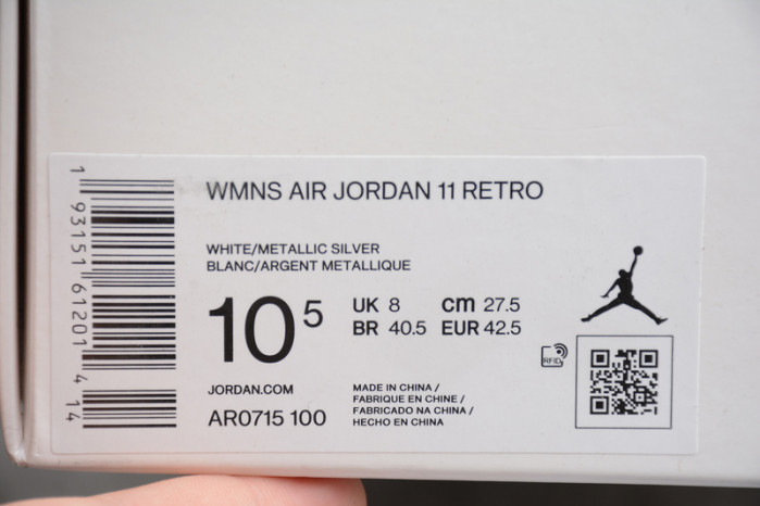 air jordan 11 wmns white metallic silvervast grey ar0715-100