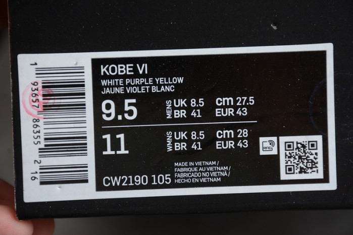 new nike kobe 6 white purple yellow cw2190-105