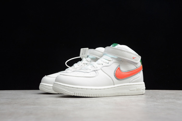 kids nike air force 1 mid 07 white green orange 314193-100
